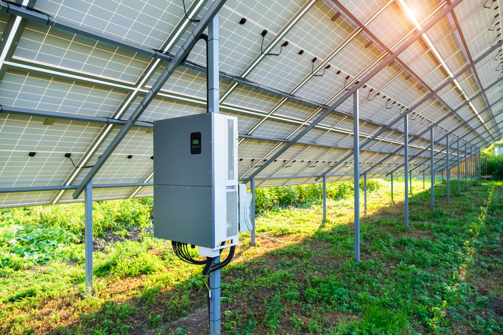 Solar panel inverter under canopy in the backyard made for solar power plant