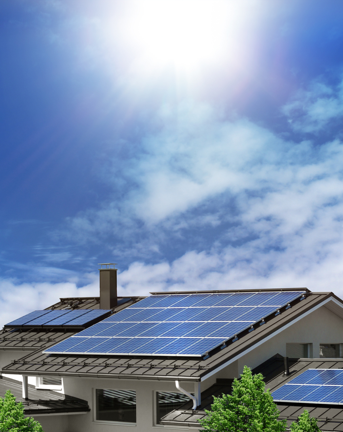 Solar panels on house rooftop